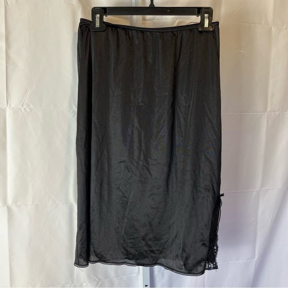 VTG 70s Romantic Goth‎ Black Half Slip ILGWU Union Made L Lace Bow Coquette Lace